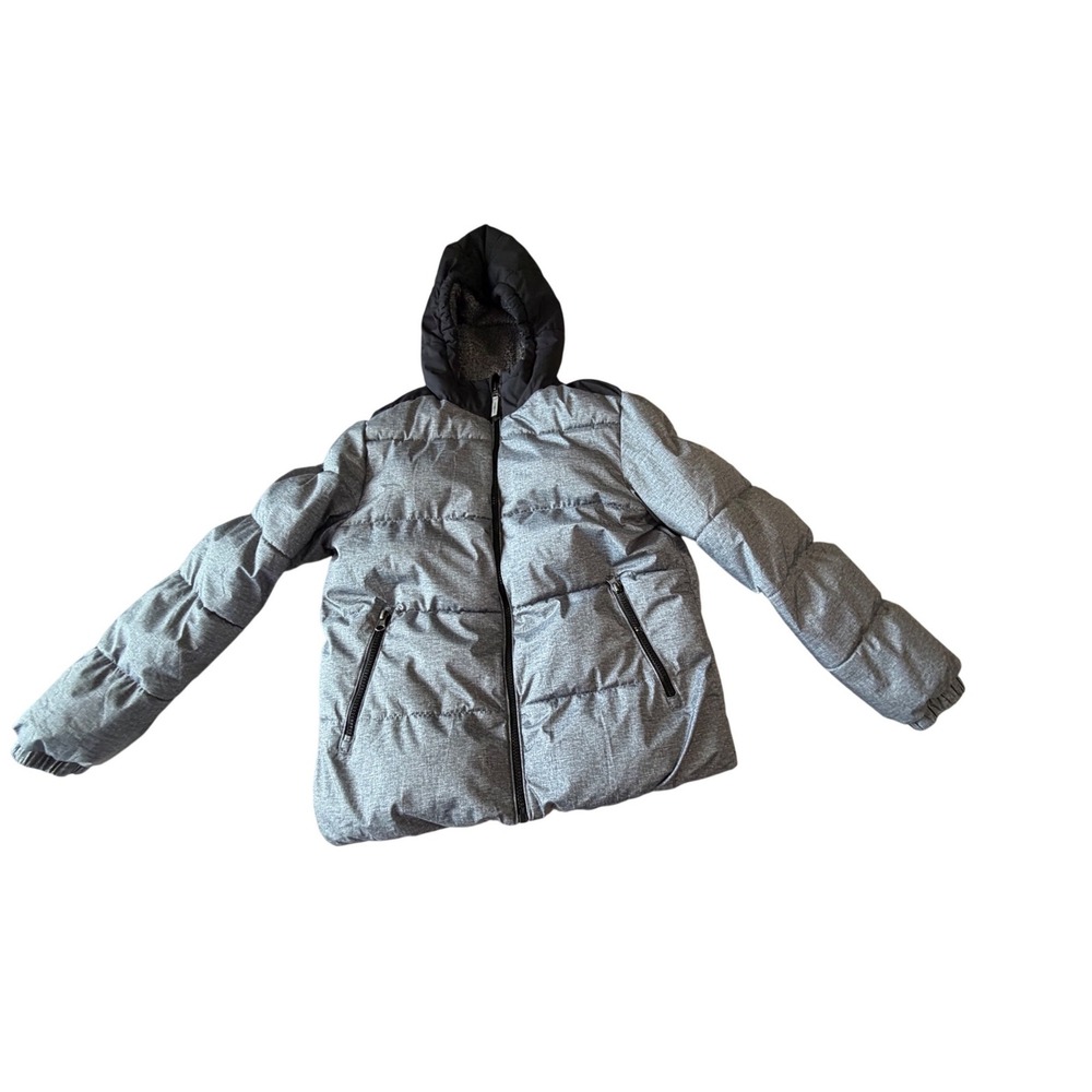 ZeroXposur Kids Gray Black Fleece Lined Hooded Puffer Jacket XL 14/16